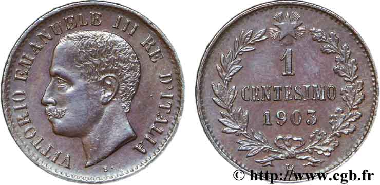 ITALIA 1 Centesimo Victor Emmanuel III 1903 Rome - R SPL 