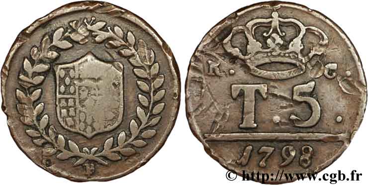 ITALY - KINGDOM OF NAPLES 5 Tornesi Royaume des Deux Siciles 1798  VG 