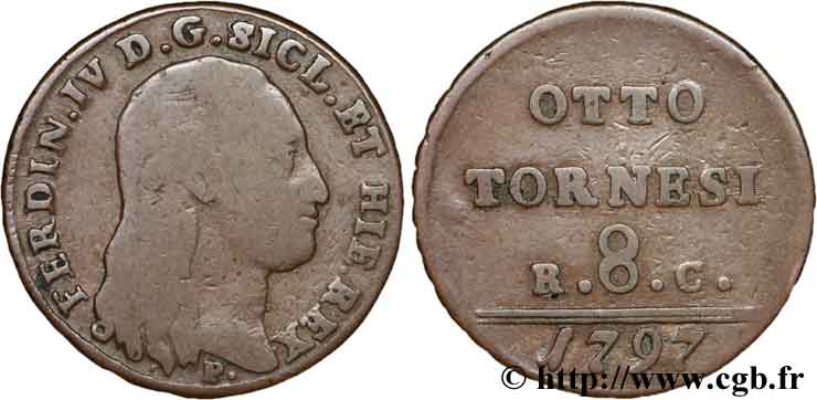 ITALY - KINGDOM OF NAPLES 8 Tornesi Ferdinand IV 1797  VF 
