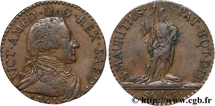 ITALIA - REINO DE CERDEÑA 5 Soldi Royaume de Sardaigne Victor Amédée III 1795 Turin BC+ 