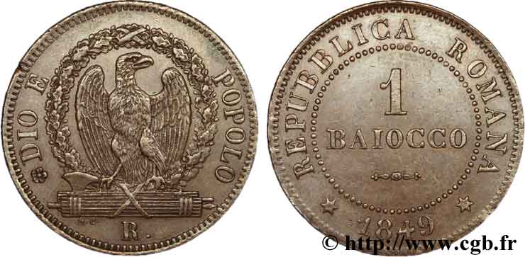 ITALY - ROMAN REPUBLIC 1 Baiocco République Romaine aigle sur faisceaux 1849 Rome - R AU 