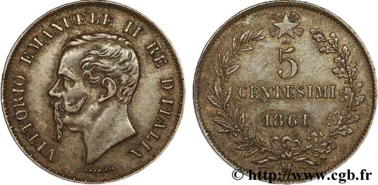 ITALY 5 Centesimi Royaume d’Italie Victor Emmanuel II 1861 Milan - M XF 