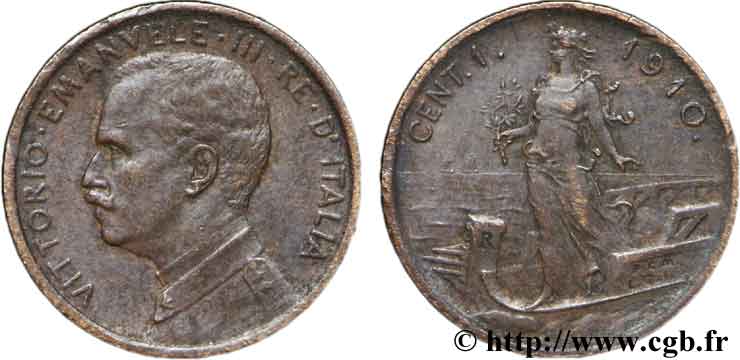 ITALIA 1 Centesimo Victor Emmanuel III 1910 Rome - R q.SPL 