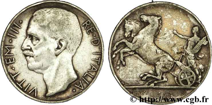 ITALY 10 Lire Victor Emmanuel III 1927 Rome - R VF 