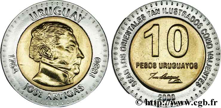 URUGUAY 10 Pesos José Gervasio Artigas, libérateur de l Uruguay 2000  MS 