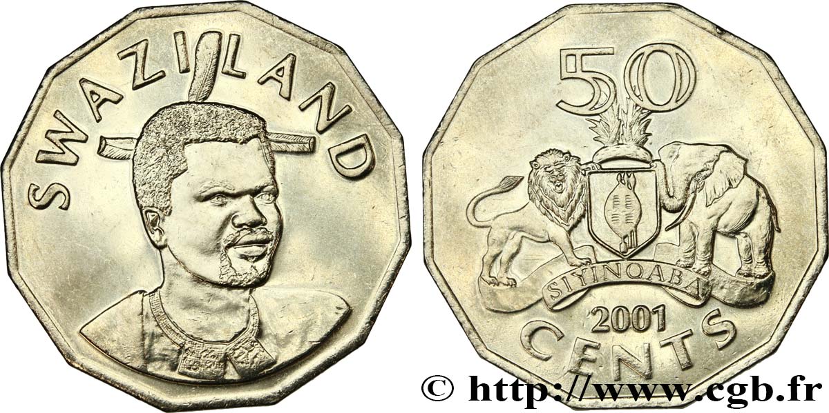 SWAZILAND 50 Cents Roi Msawati III / emblème national 2001  MS 