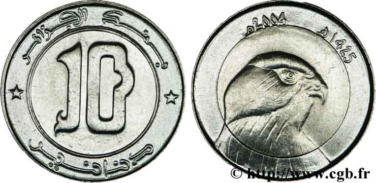 ALGERIA 10 Dinars tête de faucon an 1424 2004  MS 