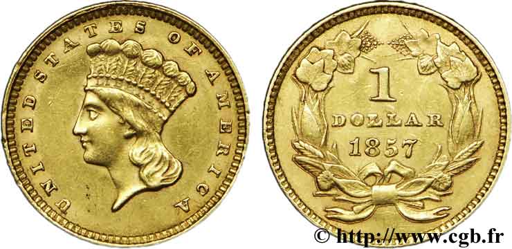 UNITED STATES OF AMERICA 1 Dollar tête d’indien type tête large 1857 Philadelphie AU 