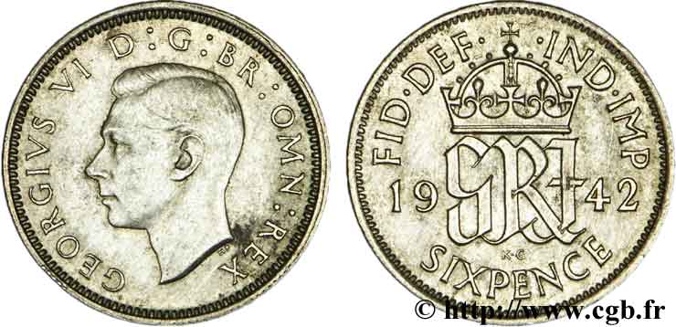 REINO UNIDO 6 Pence Georges VI 1942  MBC+ 