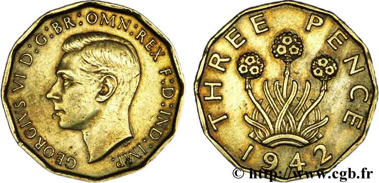 UNITED KINGDOM 3 Pence Georges VI allium porrum (ail poireau) 1942  XF 