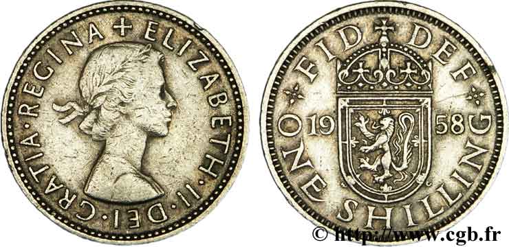 UNITED KINGDOM 1 Shilling Elisabeth II 1958  VF 