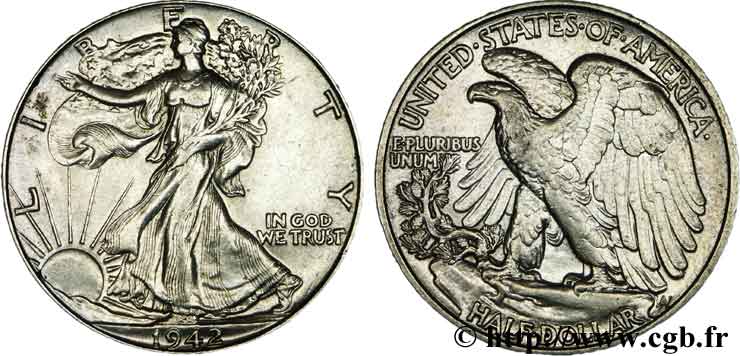 STATI UNITI D AMERICA 1/2 Dollar Walking Liberty 1942 Philadelphie SPL 