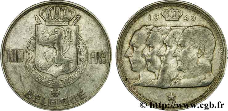 BELGIUM 100 Francs bustes des quatre rois de Belgique, légende française 1948  VF 