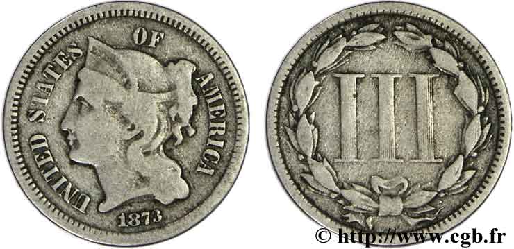 ESTADOS UNIDOS DE AMÉRICA 3 Cents 1873  BC 