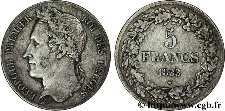 BELGIUM 5 Francs Léopold Ier tranche position B 1833  VF 