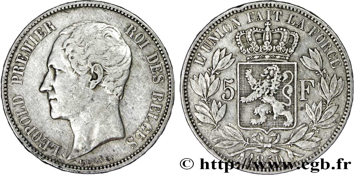 BELGIEN 5 Francs Léopold Ier 1850  fSS 