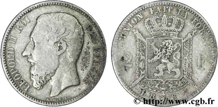 BÉLGICA 2 Francs Léopold II légende française 1867  BC 