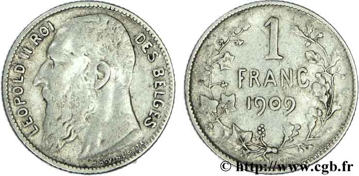 BÉLGICA 1 Franc Léopold II légende française 1909  BC 