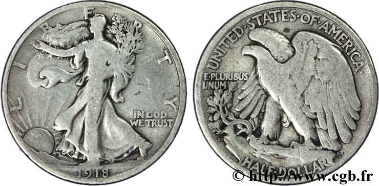 STATI UNITI D AMERICA 1/2 Dollar Walking Liberty 1918 San Francisco - S q.MB 