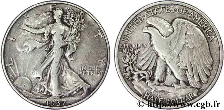 ESTADOS UNIDOS DE AMÉRICA 1/2 Dollar Walking Liberty 1937 Philadelphie BC+ 