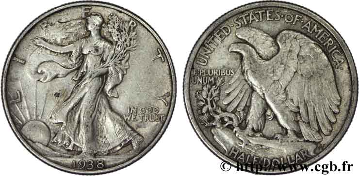 STATI UNITI D AMERICA 1/2 Dollar Walking Liberty 1938 Philadelphie BB 