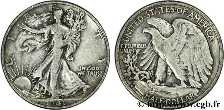 UNITED STATES OF AMERICA 1/2 Dollar Walking Liberty 1941 Denver VF 