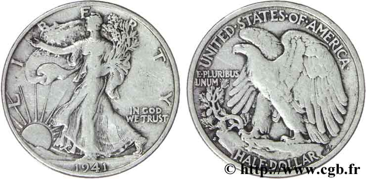 UNITED STATES OF AMERICA 1/2 Dollar Walking Liberty 1941 San Francisco - S VF 