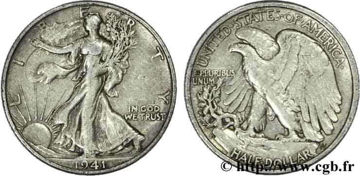 UNITED STATES OF AMERICA 1/2 Dollar Walking Liberty 1941 San Francisco - S VF 