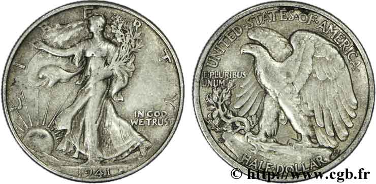 UNITED STATES OF AMERICA 1/2 Dollar Walking Liberty 1941 San Francisco - S XF 