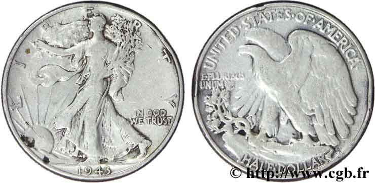 ESTADOS UNIDOS DE AMÉRICA 1/2 Dollar Walking Liberty 1943 Philadelphie BC 