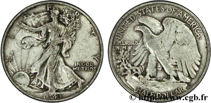 UNITED STATES OF AMERICA 1/2 Dollar Walking Liberty 1943 Philadelphie VF 