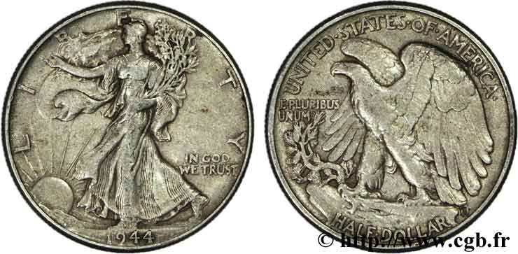 VEREINIGTE STAATEN VON AMERIKA 1/2 Dollar Walking Liberty 1944 Philadelphie SS 