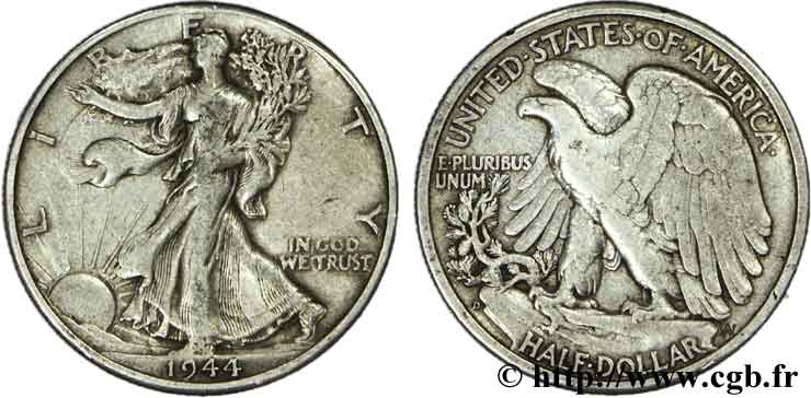 UNITED STATES OF AMERICA 1/2 Dollar Walking Liberty 1944 Denver VF 