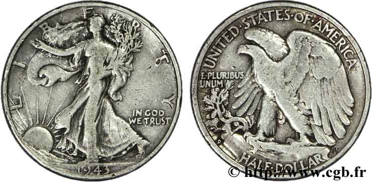 UNITED STATES OF AMERICA 1/2 Dollar Walking Liberty 1943 Denver VF 