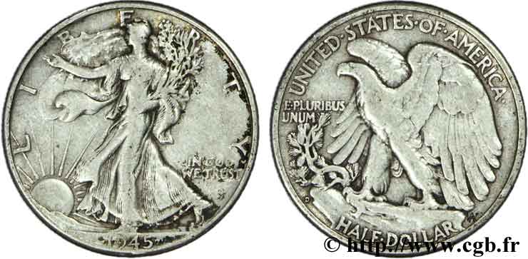 ESTADOS UNIDOS DE AMÉRICA 1/2 Dollar Walking Liberty 1945 Denver BC 