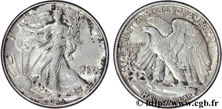 UNITED STATES OF AMERICA 1/2 Dollar Walking Liberty 1945 Philadelphie XF 