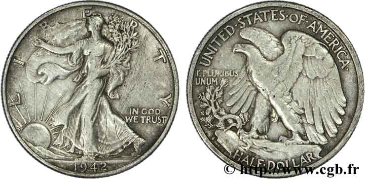 UNITED STATES OF AMERICA 1/2 Dollar Walking Liberty petit ‘S’ / small mint mark 1942 San Francisco - S VF 
