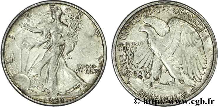 STATI UNITI D AMERICA 1/2 Dollar Walking Liberty petit ‘S’ / small mint mark 1942 San Francisco - S q.BB 