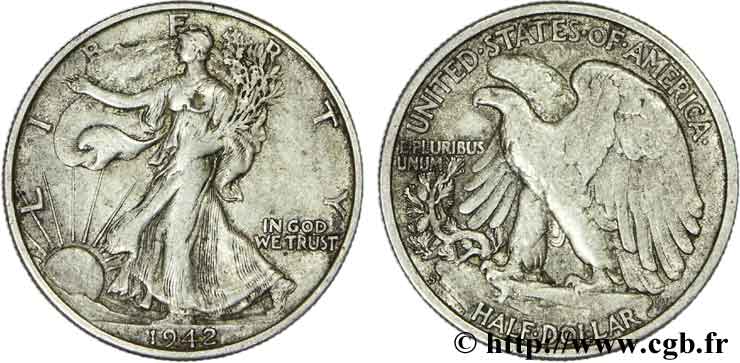 UNITED STATES OF AMERICA 1/2 Dollar Walking Liberty grand ‘S’ / large mint mark 1942 San Francisco - S VF 