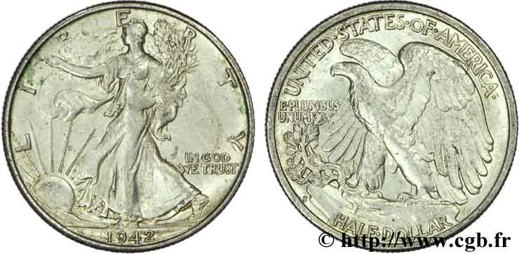 STATI UNITI D AMERICA 1/2 Dollar Walking Liberty petit ‘S’ / small mint mark 1942 San Francisco - S BB 