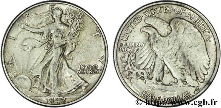 UNITED STATES OF AMERICA 1/2 Dollar Walking Liberty 1942 Philadelphie VF 