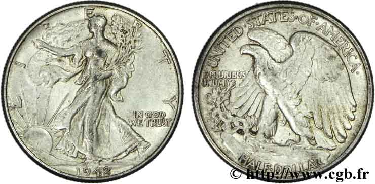 UNITED STATES OF AMERICA 1/2 Dollar Walking Liberty 1942 Philadelphie XF 