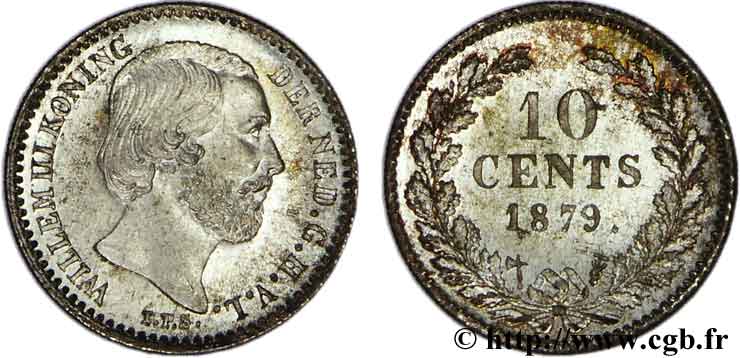 PAYS-BAS 10 Cents Guillaume III 1879 Utrecht SPL 