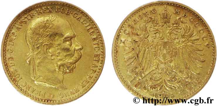 AUSTRIA 10 Corona en or, 1er type 1905 Vienne AU58 
