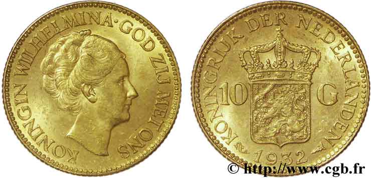 NETHERLANDS 10 Gulden 4e type Wilhelmina 1932 Utrecht AU55 