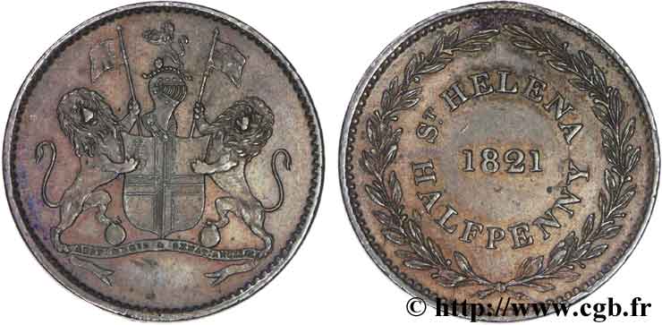 ST. HELENA 1/2 Penny (Half Penny) Armes de la Compagnie britannique des Indes Orientales 1821  VZ55 