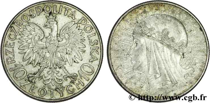 POLOGNE 10 Zlotych reine Jadwiga 1932 Londres TTB 