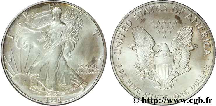 STATI UNITI D AMERICA 1 Dollar type Silver Eagle 1992 Philadelphie MS 