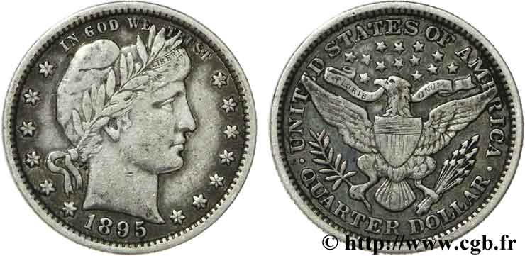 STATI UNITI D AMERICA 1/4 Dollar Barber 1895 Philadelphie q.BB 