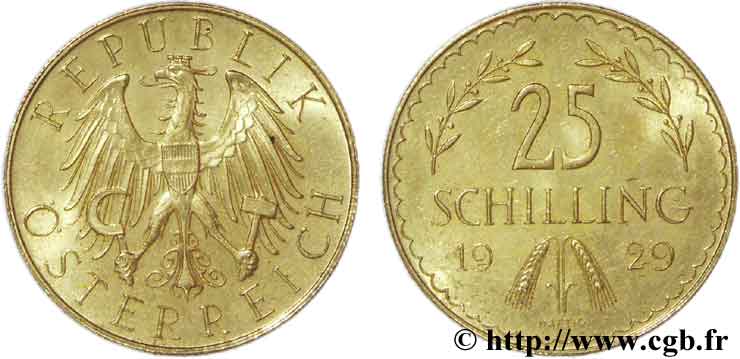 AUSTRIA 25 Schilling Aigle héraldique aux armes de l Autriche 1929 Vienne AU55 